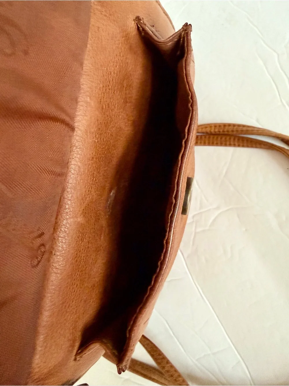 Fossil Vintage Cognac Leather Drawstring Bucket Backpack Purse Bag Key Zipper